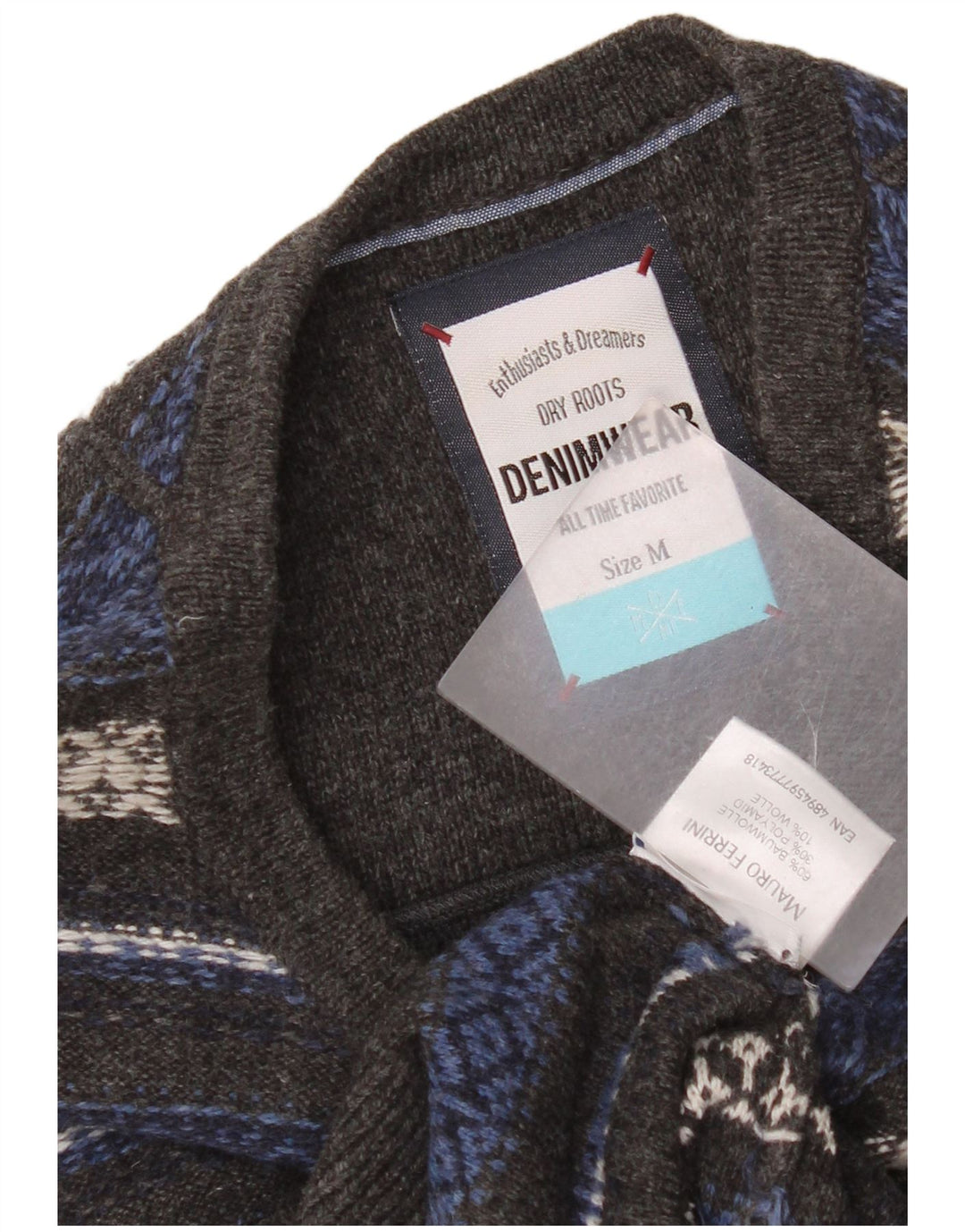 Męski sweter z okrągłym dekoltem w stylu vintage, średnioszary, bawełniany w paski