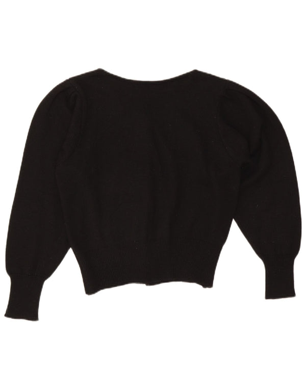 Sweter damski w stylu vintage, krótki kardigan UK 14, średni czarny w kwiaty