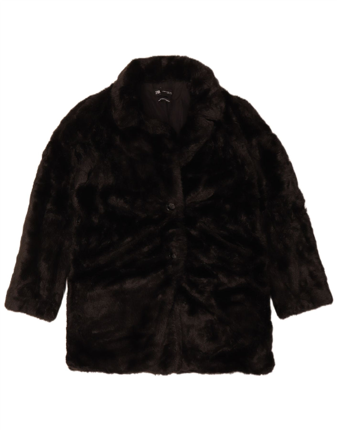 Damski płaszcz oversize ze sztucznego futra Zara UK 6 XS, czarny poliester