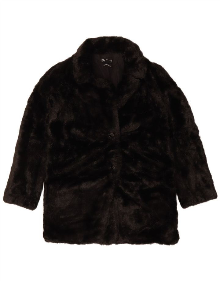Damski płaszcz oversize ze sztucznego futra Zara UK 6 XS, czarny poliester