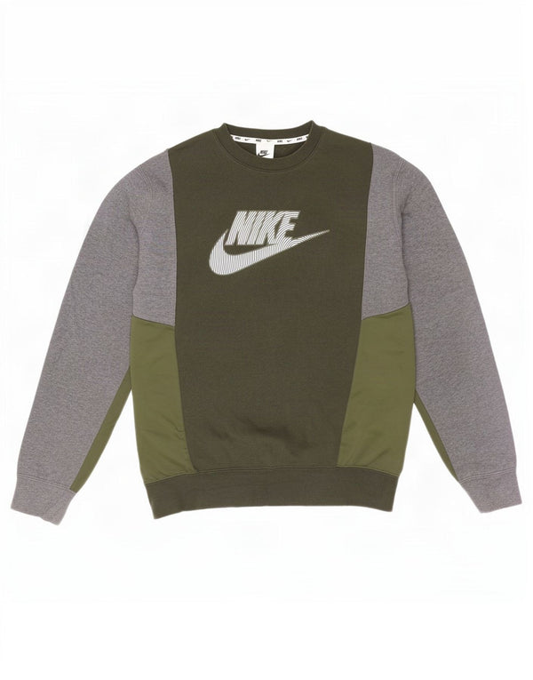 Nike Mens Graphic Sweatshirt Jumper Medium Khaki Colourblock Cotton
