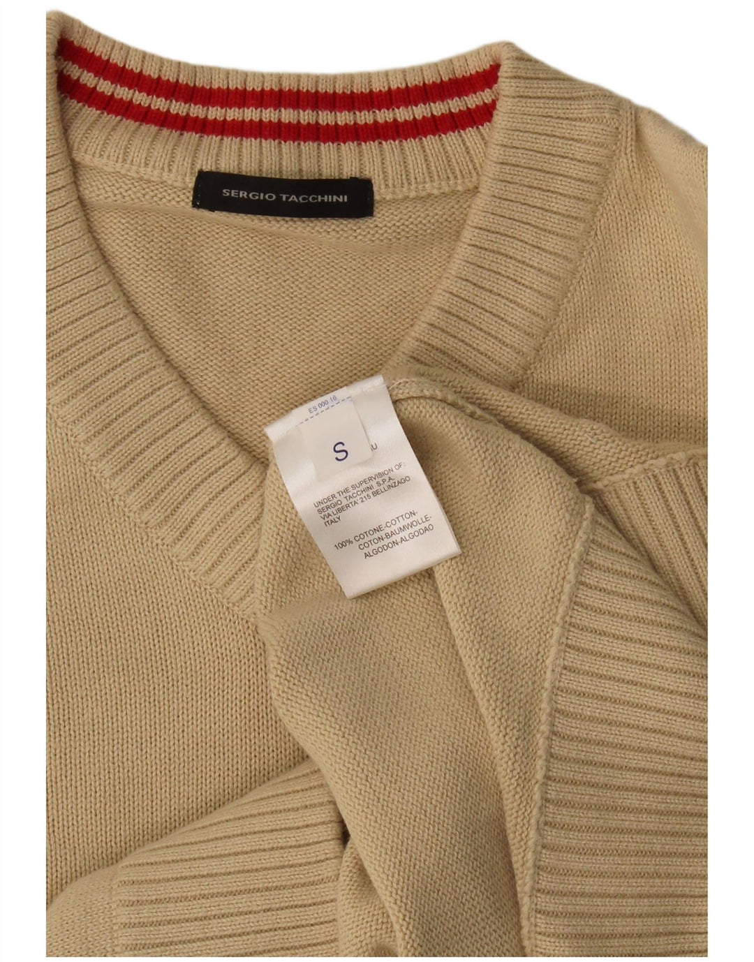 Męski sweter Sergio Tacchini z dekoltem w kształcie litery V, mały, beżowy, bawełniany