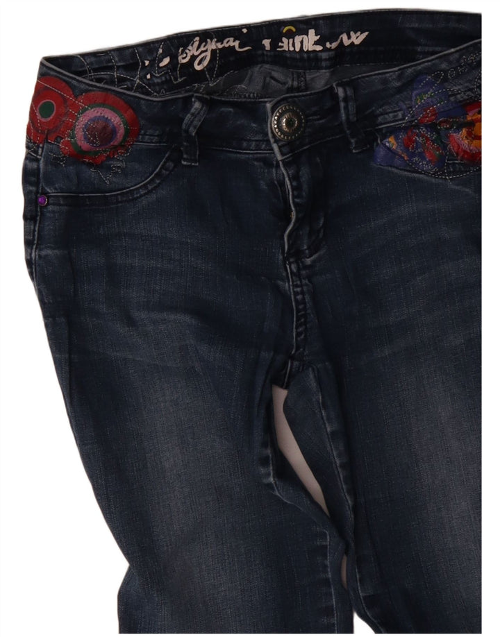 Desigual damskie tęczowe joggery proste dżinsy W28 L30 niebieskie geometryczne