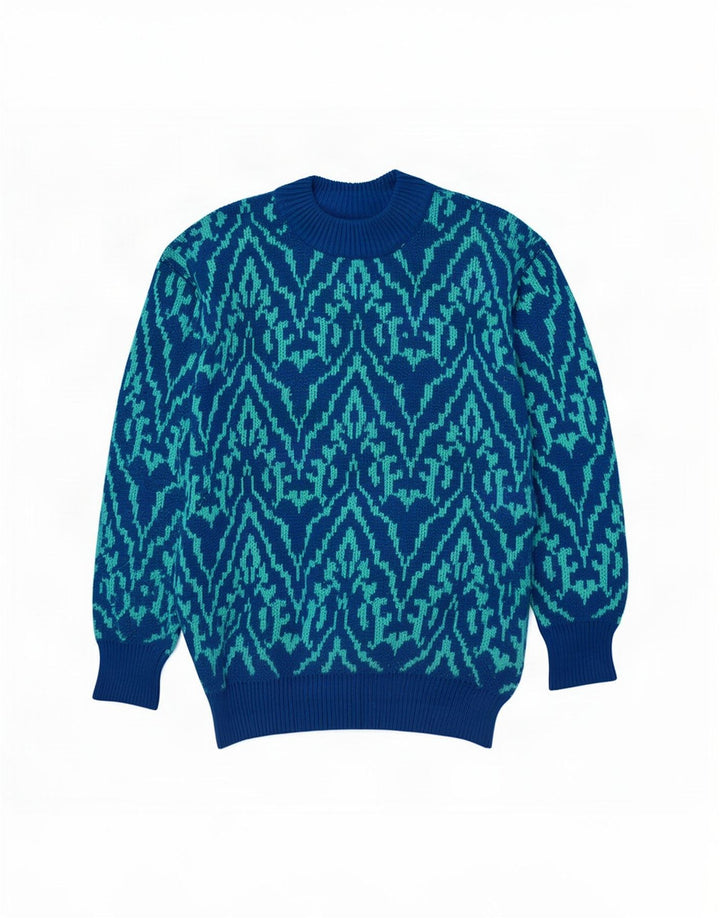 Vintage męski sweter z okrągłym dekoltem, średni niebieski Paisley