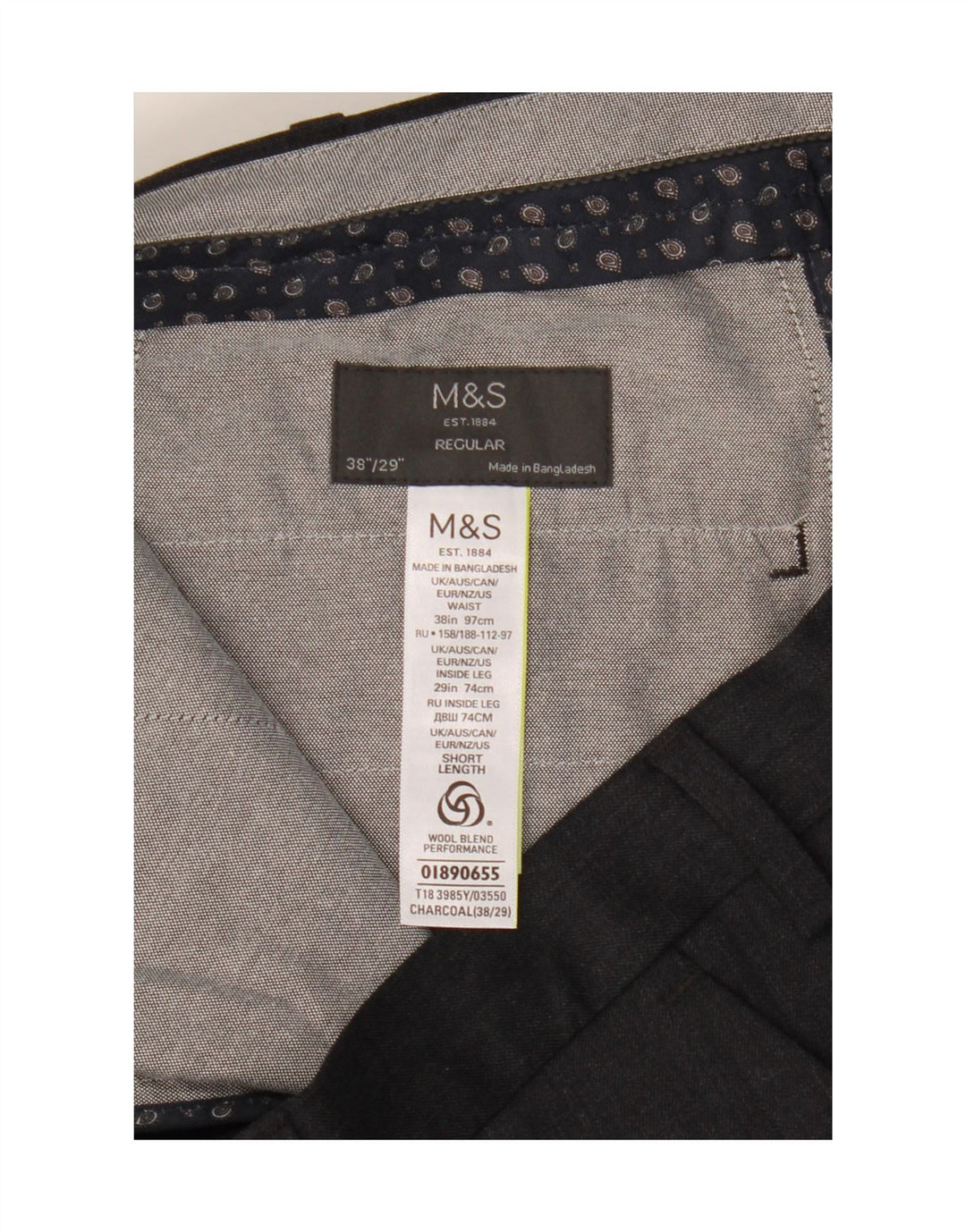Męskie spodnie garniturowe Marks & Spencer W38 L29 Szary poliester