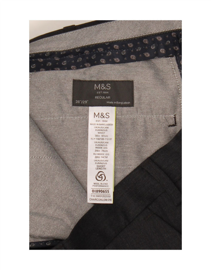 Męskie spodnie garniturowe Marks & Spencer W38 L29 Szary poliester