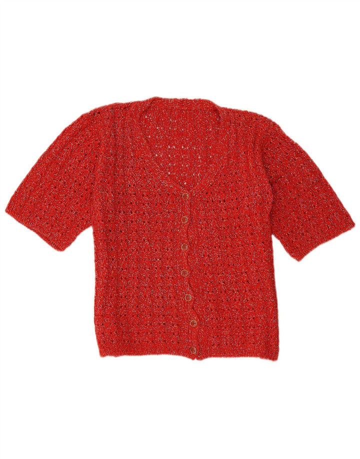 Sweter damski z krótkim rękawem w stylu vintage, UK 14, średni czerwony