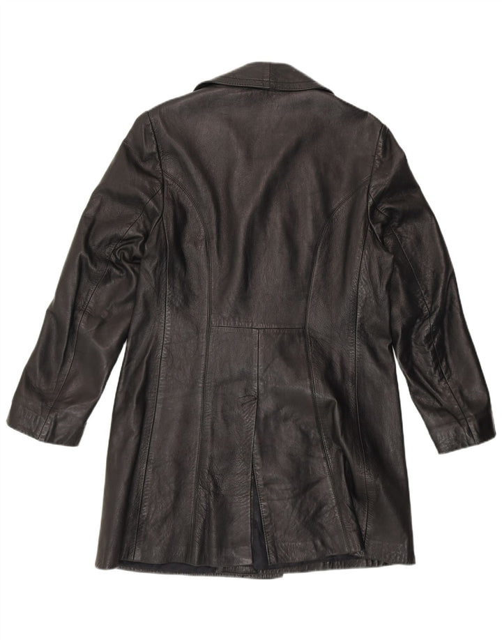 VINTAGE damski płaszcz skórzany z podwójnymi piersiami UK 14, średni czarny