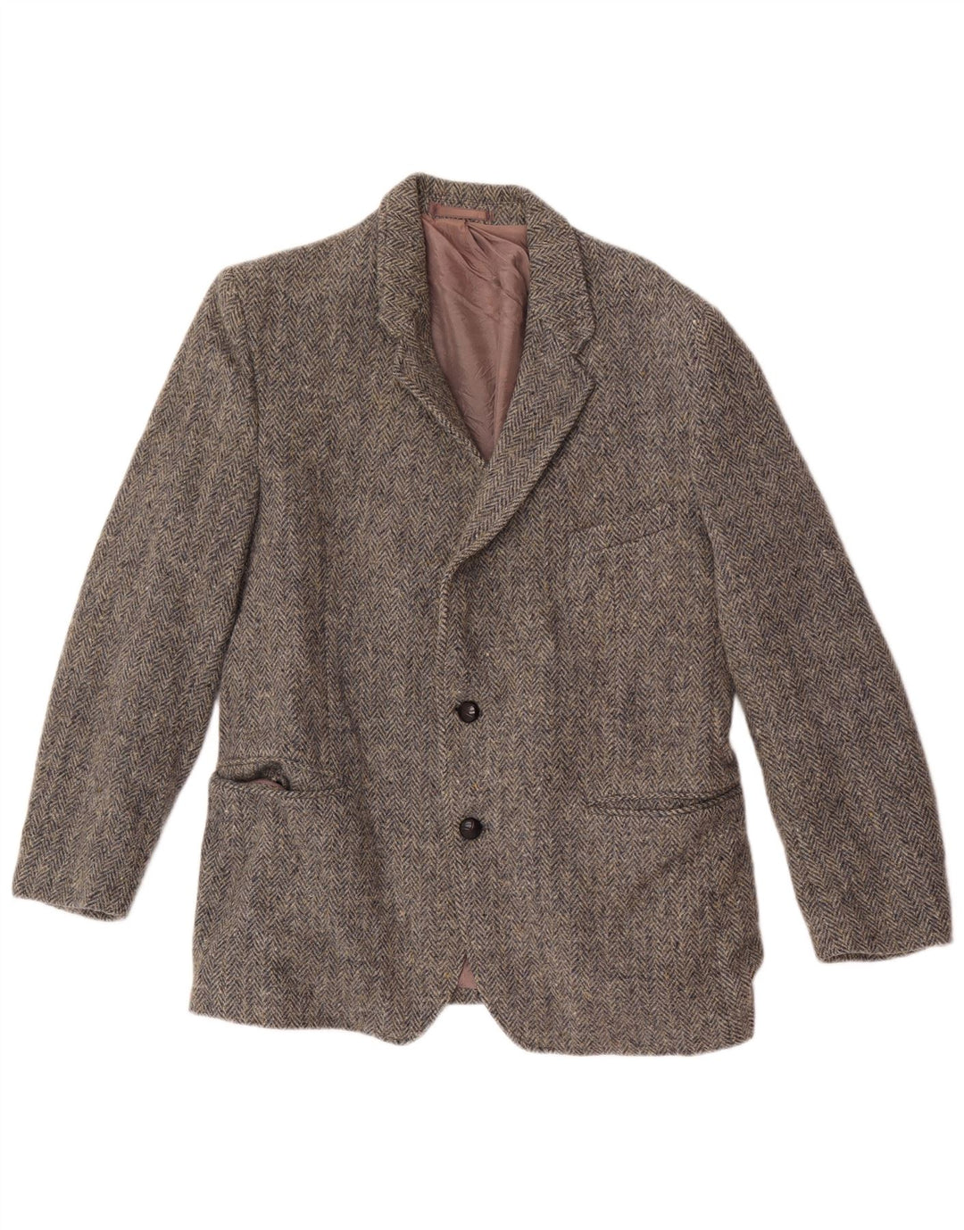 Męska marynarka zapinana na 2 guziki Harris Tweed UK 38 Średnioszara wełna w jodełkę