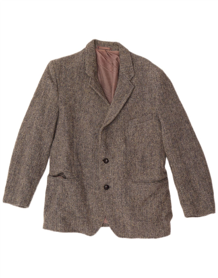 Męska marynarka zapinana na 2 guziki Harris Tweed UK 38 Średnioszara wełna w jodełkę