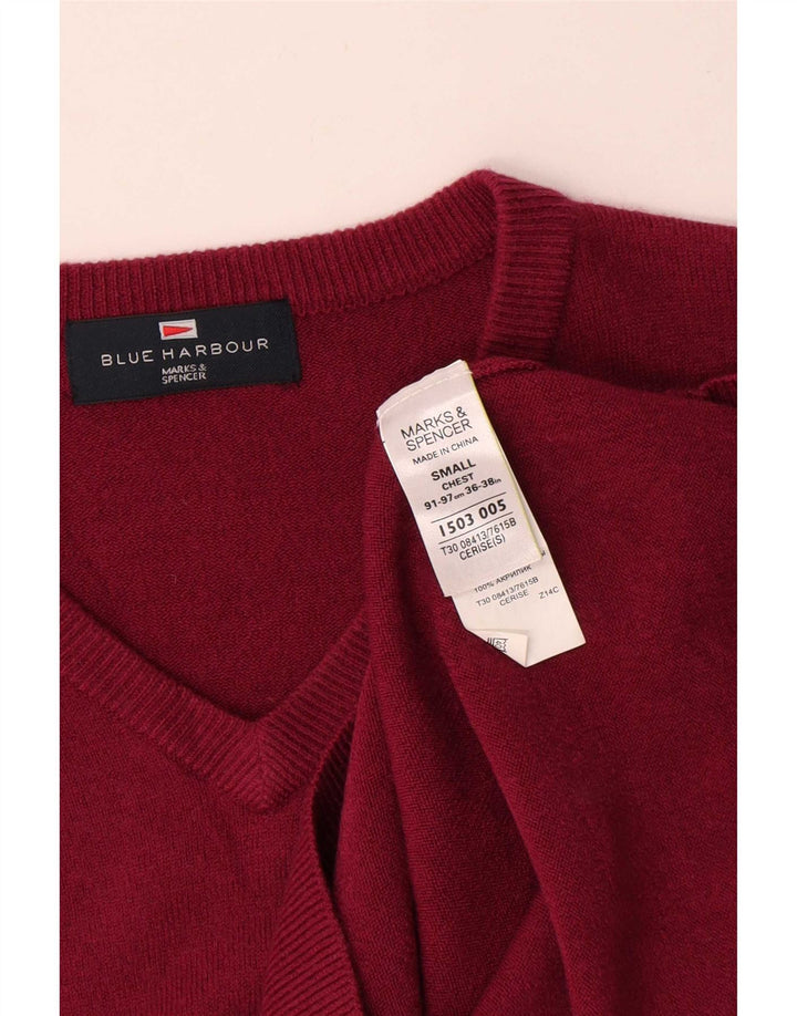 Marks & Spencer Męski sweter z dekoltem w kształcie litery V, niebieski, mały, czerwony, akrylowy