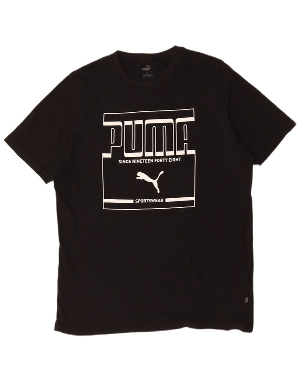 Męski T-shirt z grafiką Puma, duży, czarny, bawełniany