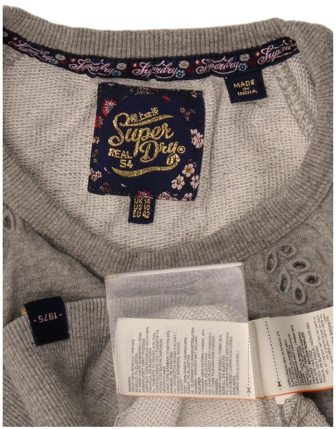 Damski sweter dresowy Superdry UK 14, średnioszary, bawełniany