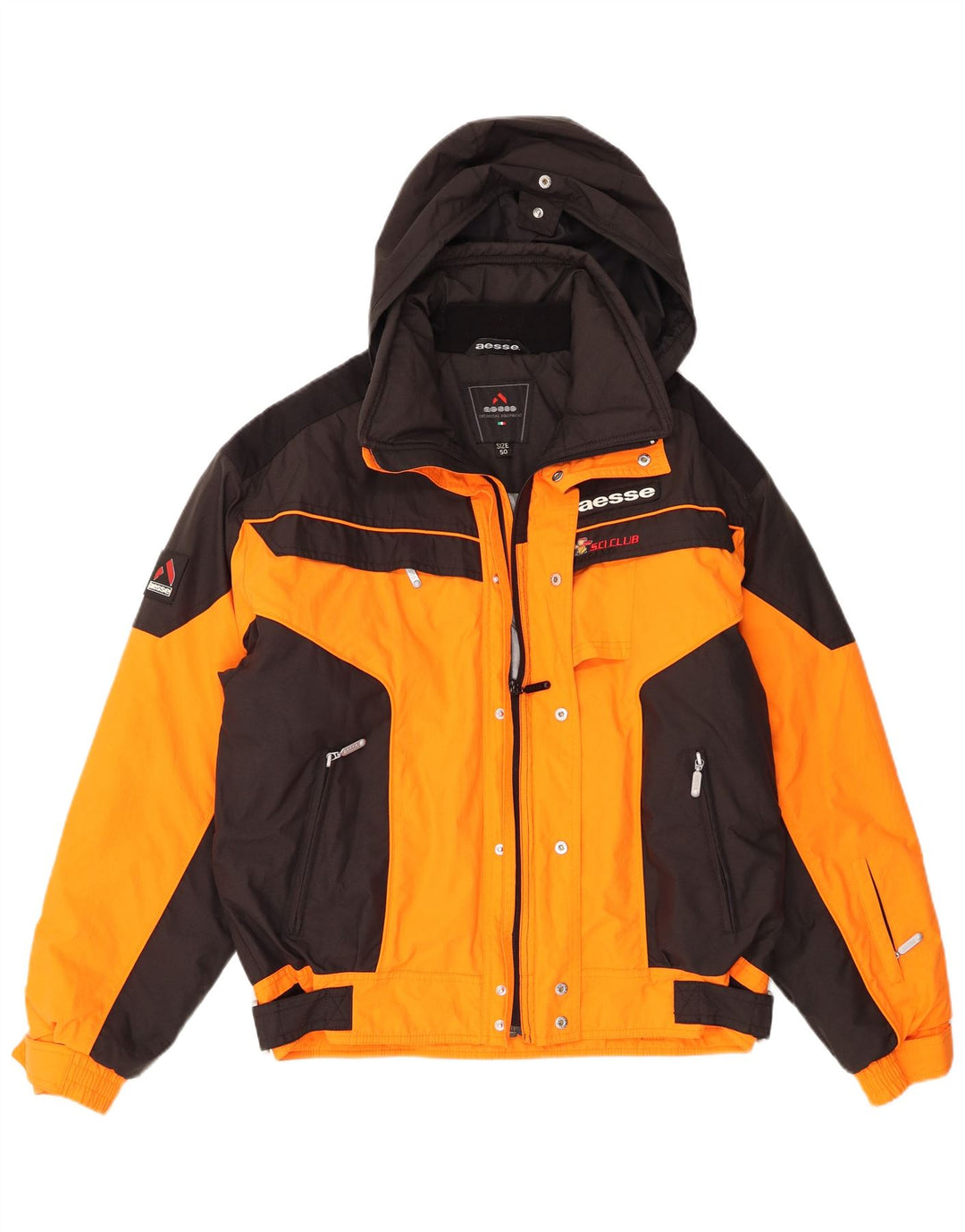 Męska kurtka narciarska Aesse IT 50 z dużym pomarańczowym blokiem kolorów, poliamid