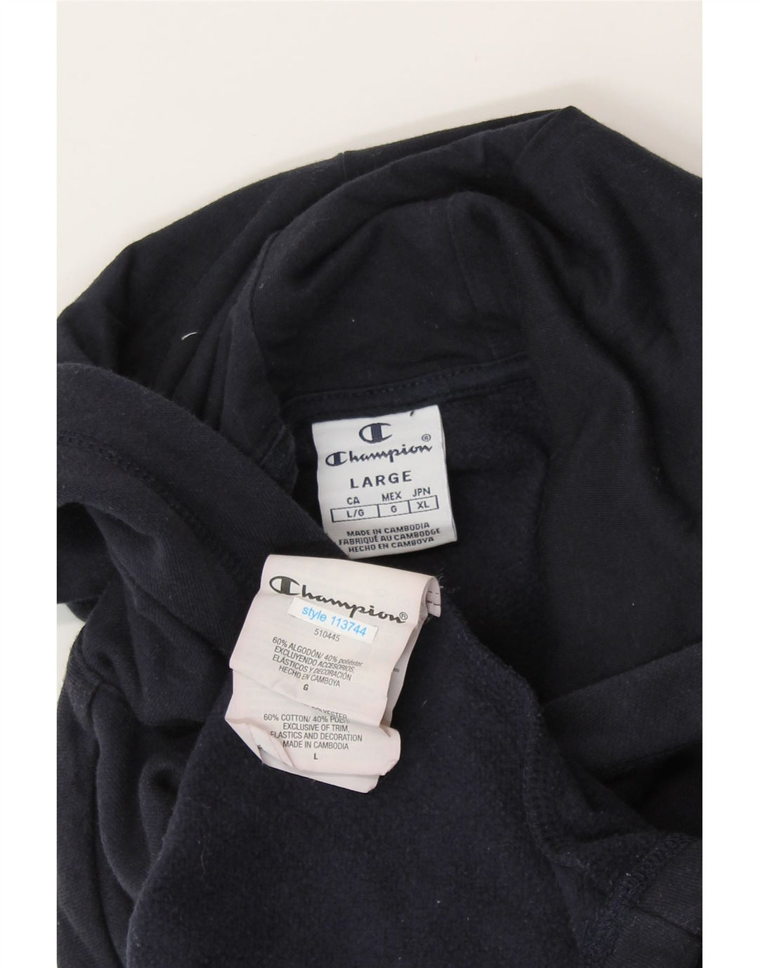 Damski sweter z kapturem i grafiką CHAMPION UK 16, duży, granatowy, bawełniany
