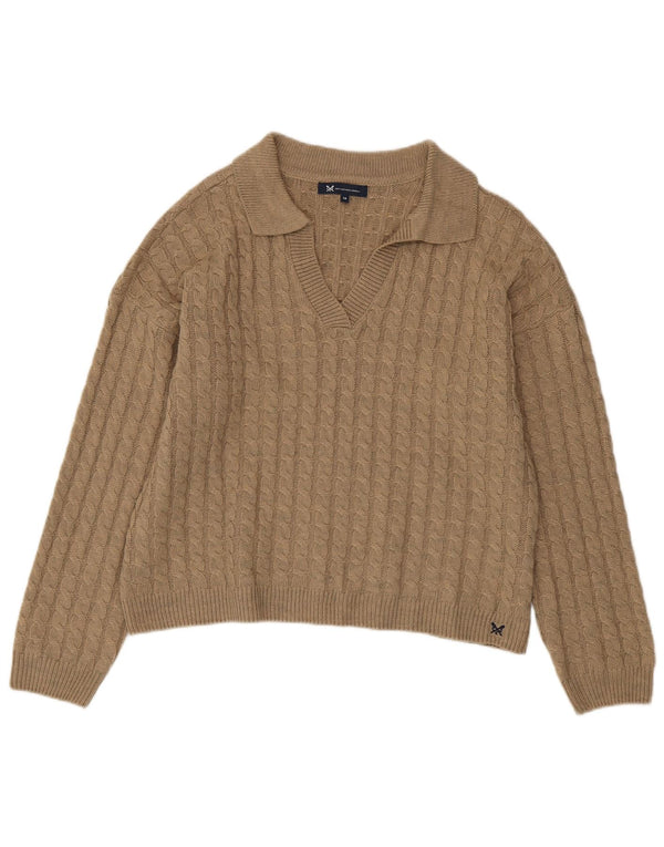 Crew Clothing Damski sweter polo UK 16, duży, beżowy, akrylowy