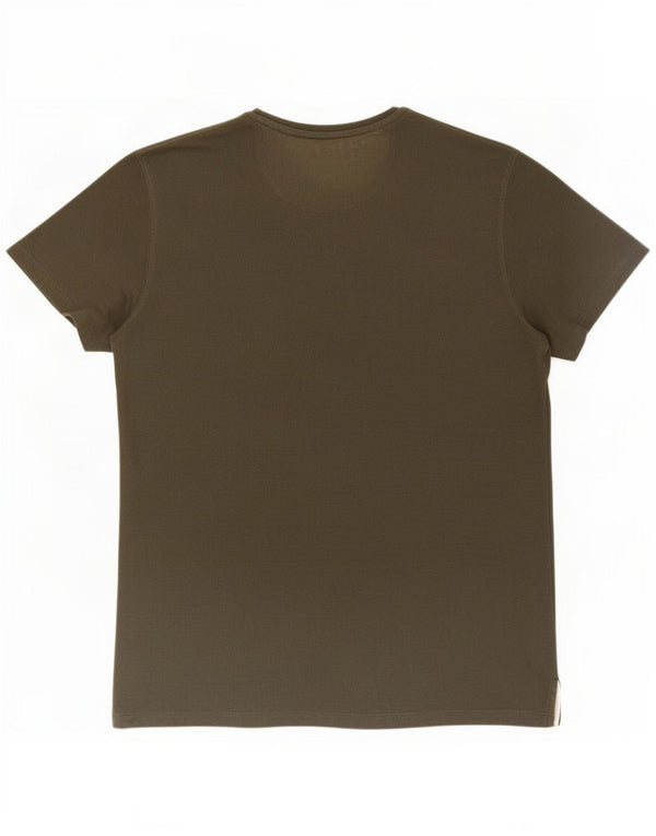 Massimo Dutti Męska koszulka o swobodnym kroju Top Medium Khaki Cotton