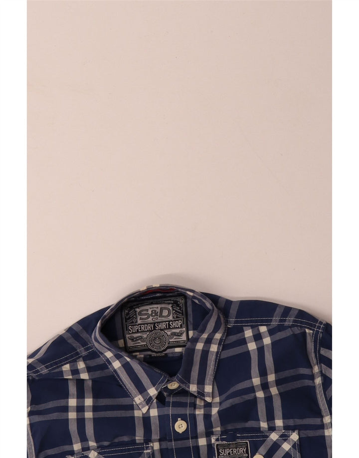 SUPERDRY Koszula męska w średnią niebieską kratę, bawełniana