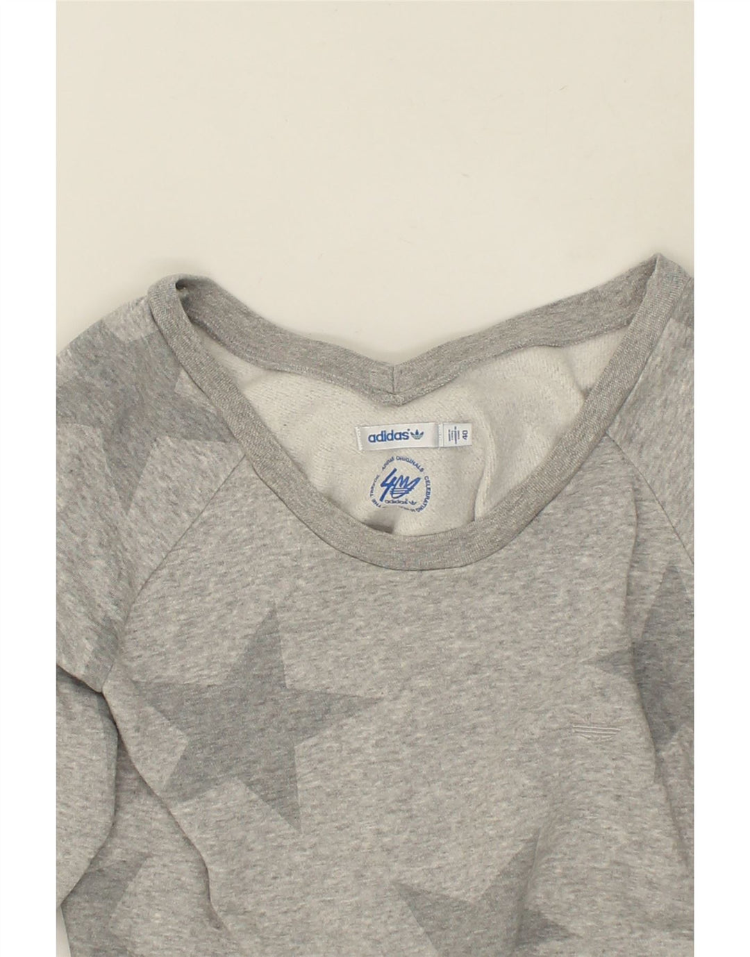 ADIDAS Womens Graphic 3/4 Sleeve Sweatshirt Jumper EU 40 Medium Grey Vintage Adidas and Second-Hand Adidas from Messina Hembry 