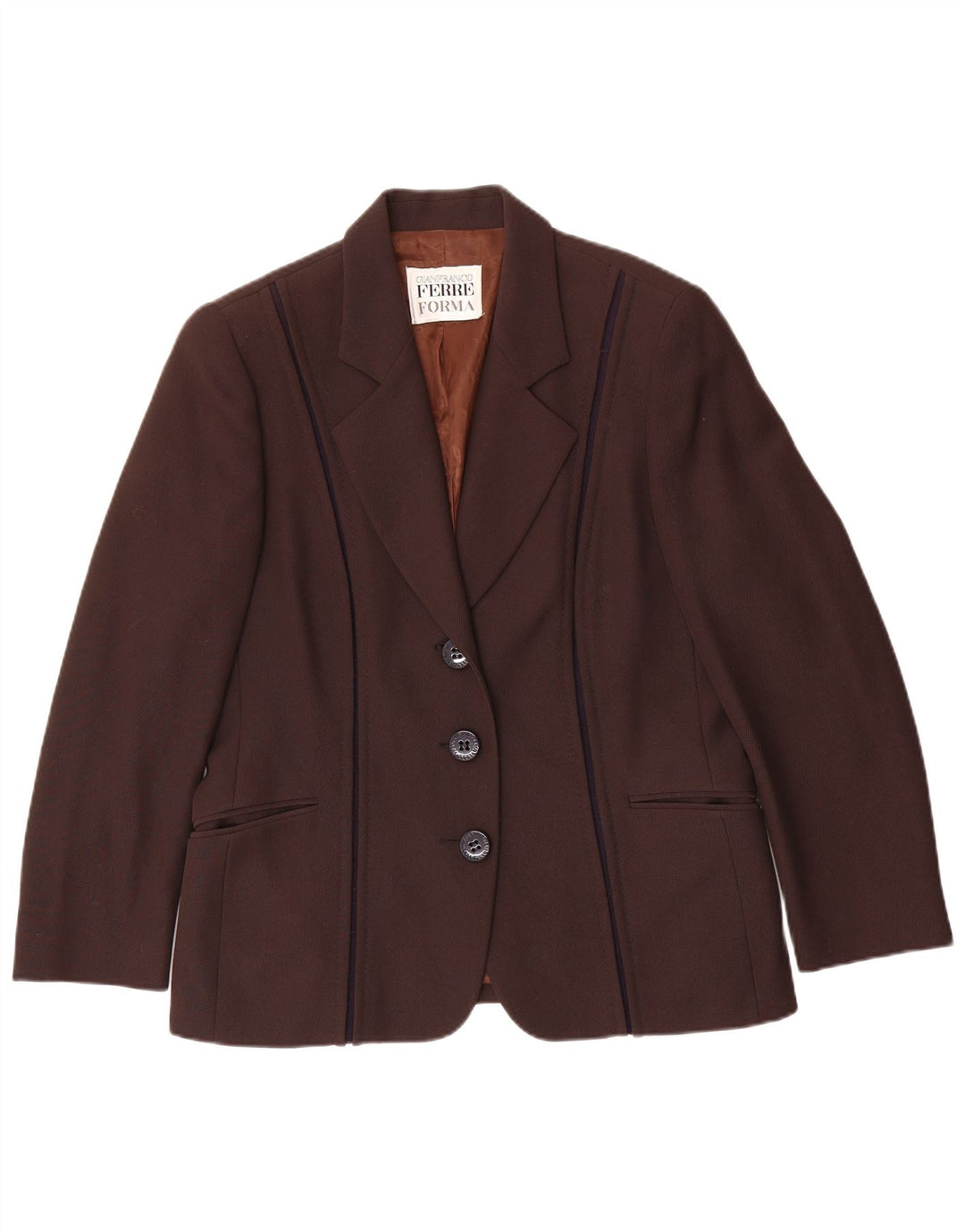 GIANFRANCO FERRE Damska marynarka zapinana na 3 guziki UK 16, duża, brązowa wełna