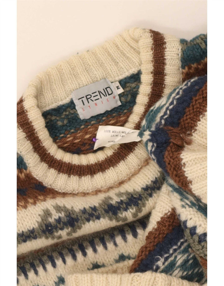 Vintage męski sweter z okrągłym dekoltem, średni beż, jasna wełna Isle