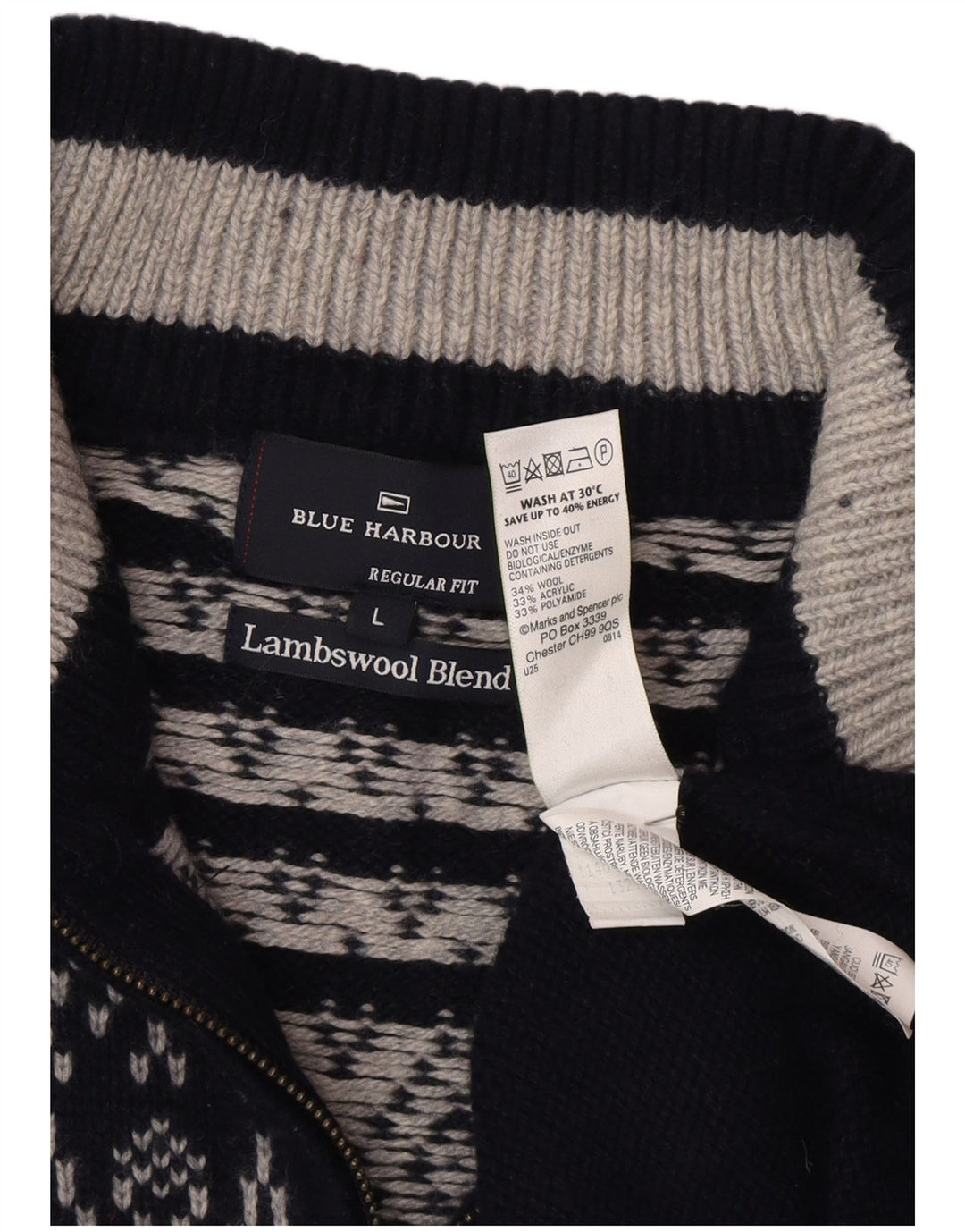 Marks & Spencer Męski sweter w kolorze niebieskim i zapinanym na zamek, duży, granatowy