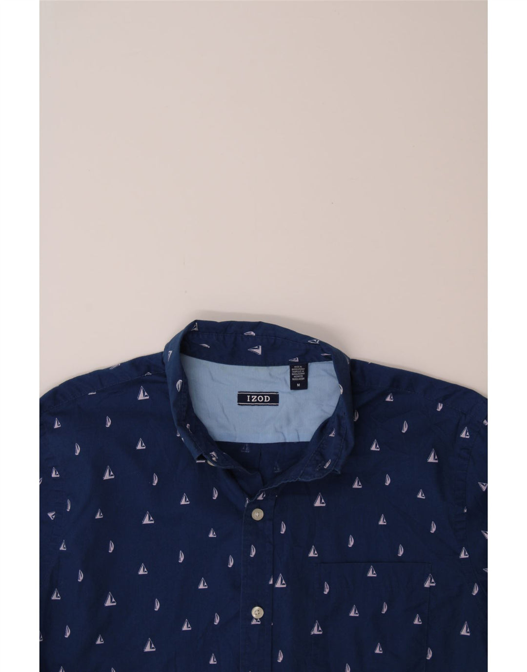 IZOD Mens Short Sleeve Shirt Medium Navy Blue Spotted Cotton Vintage Izod and Second-Hand Izod from Messina Hembry 