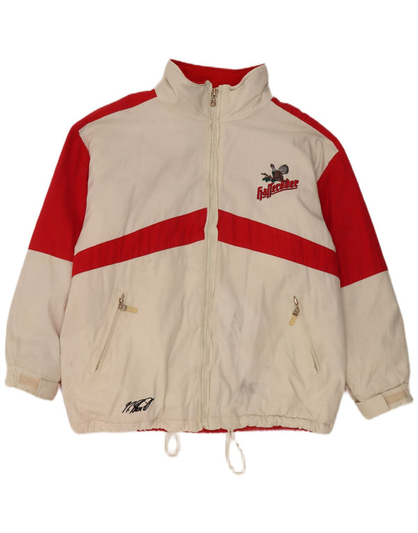 Męska wiatrówka w stylu vintage, graficzna UK 40, duża, biała, z blokami kolorów