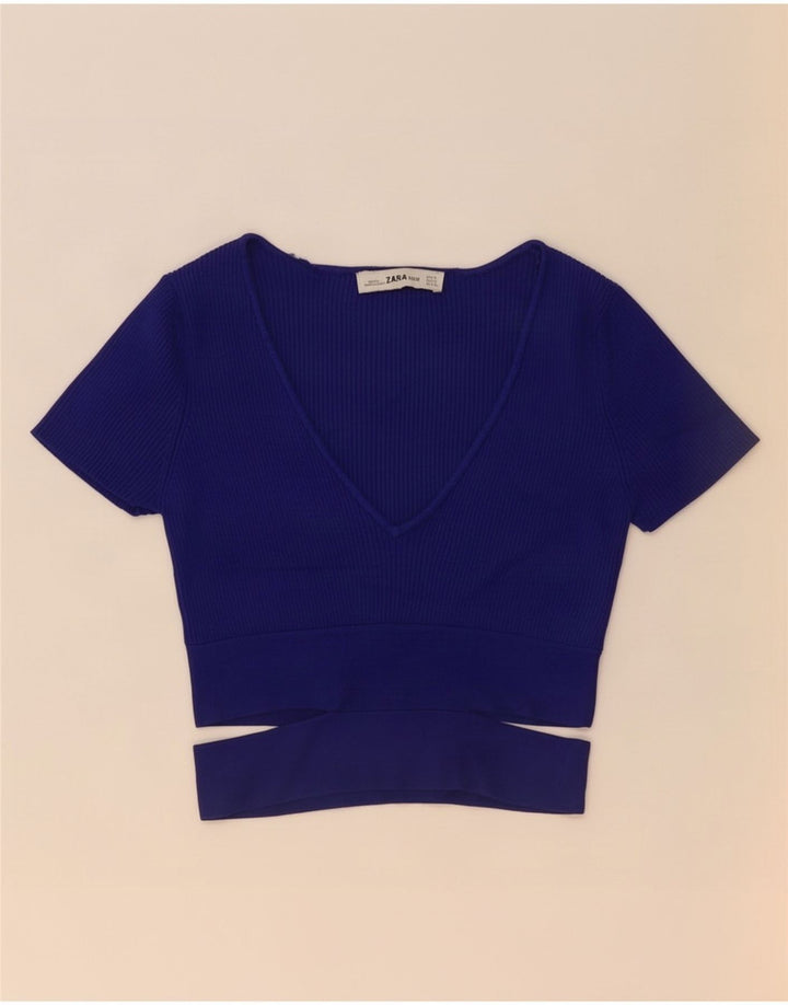 Krótki top damski Zara UK 8 Small Blue wiskoza