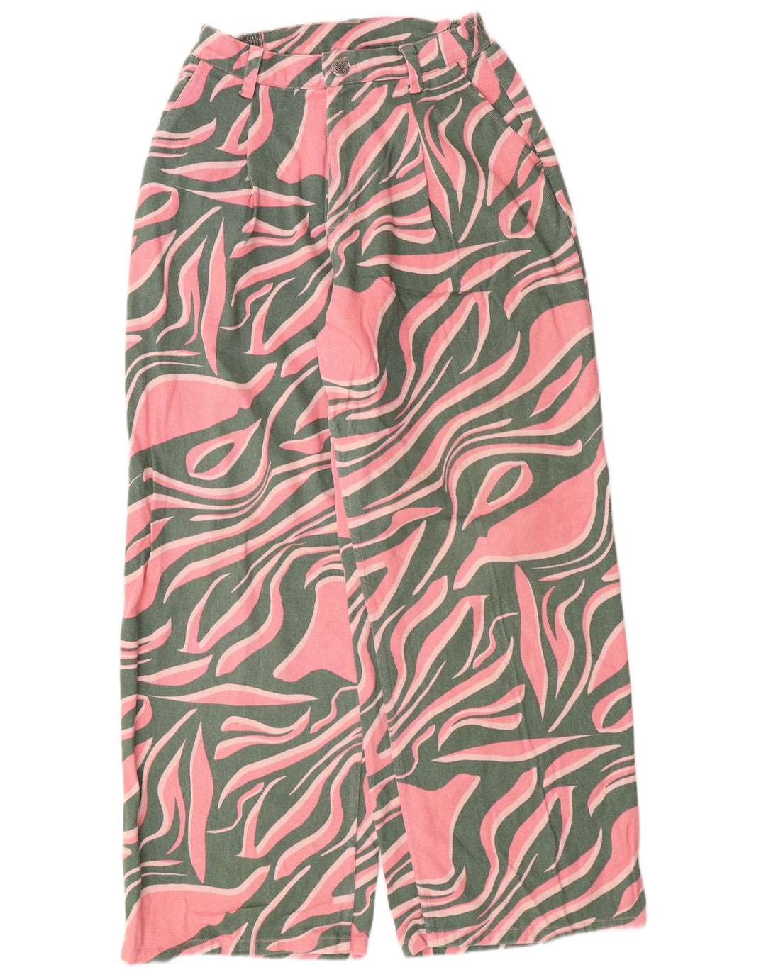 Luźne dżinsy damskie Lucy & Yak z wysokim stanem W28 L29 Różowa bawełna z nadrukiem zwierzęcym