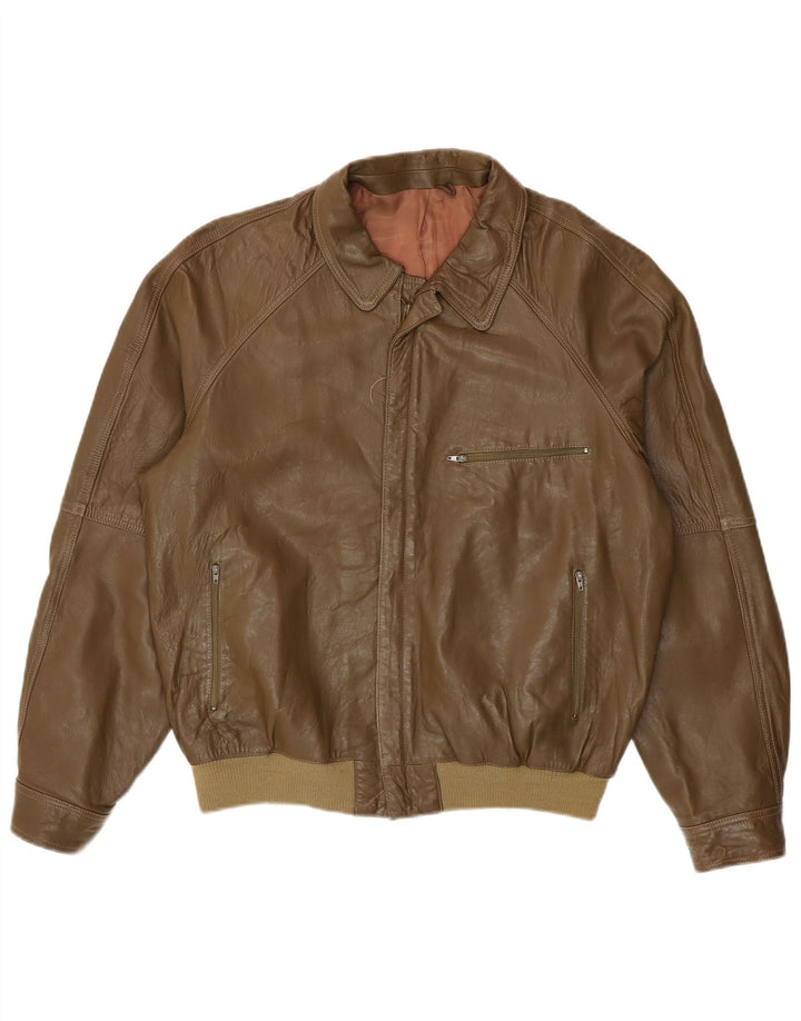 Vintage męska kurtka skórzana IT 48 średniej wielkości zielona skóra