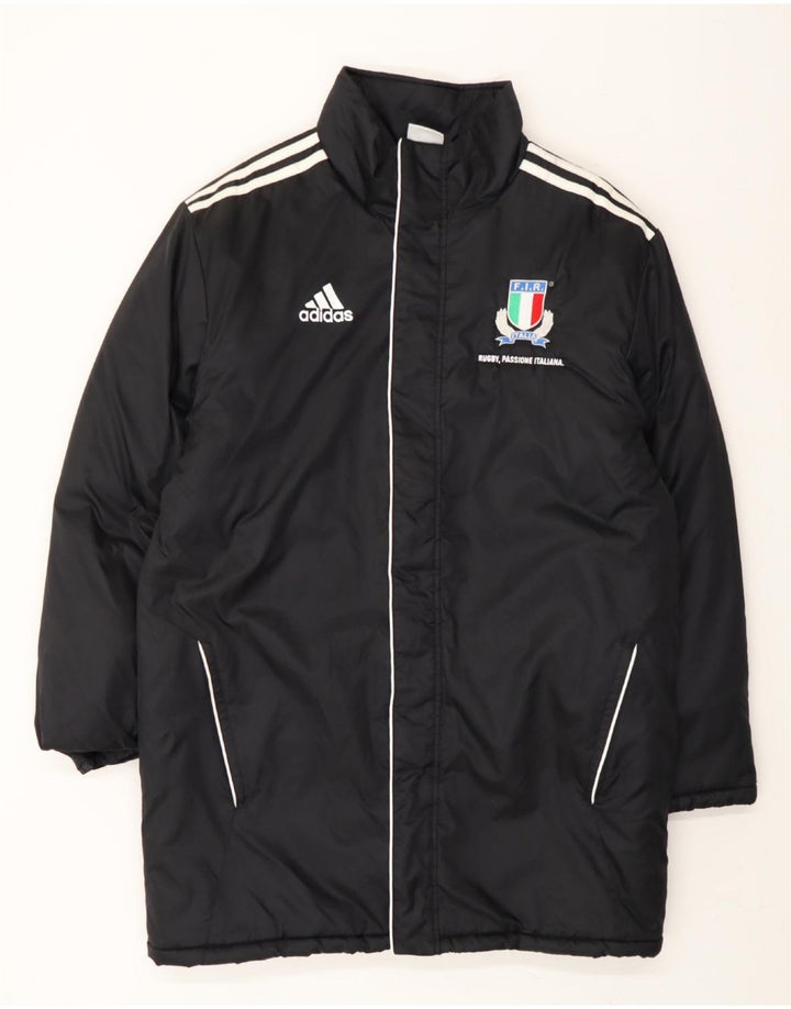ADIDAS Mens Italia Padded Coat UK 38/40 Medium Black Polyester Vintage Adidas and Second-Hand Adidas from Messina Hembry 