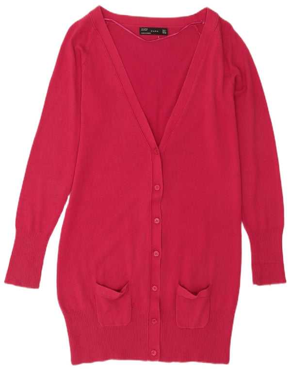 Damski sweter o przedłużonym fasonie Zara UK 14, duży, różowy, bawełniany