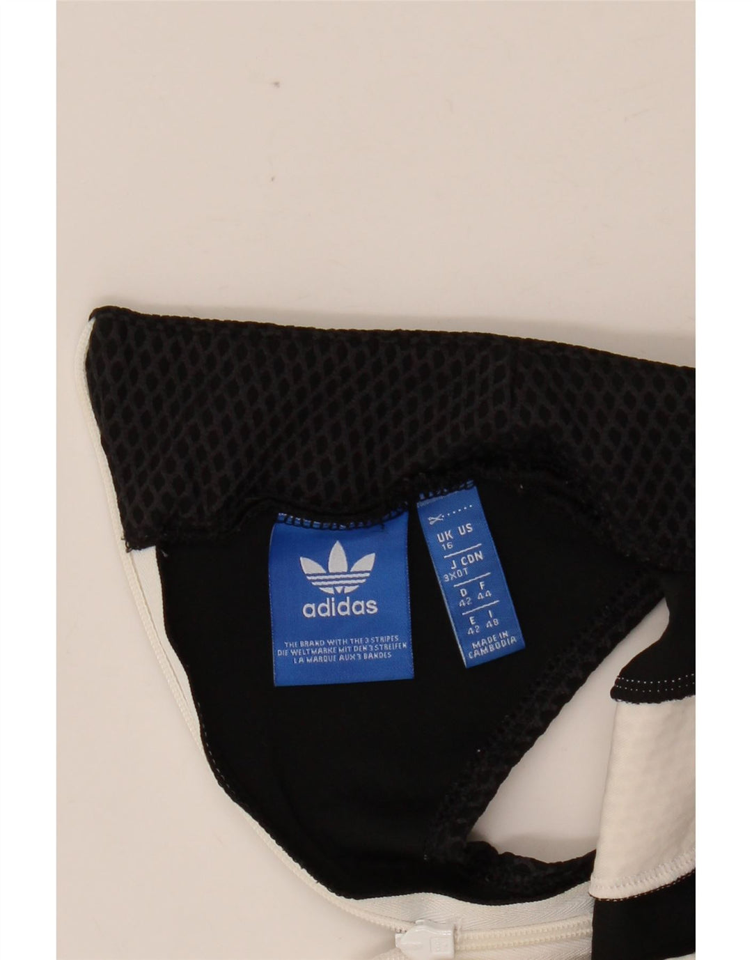 Damska graficzna obcisła sukienka ADIDAS UK 16, duża, biała, z blokami kolorów