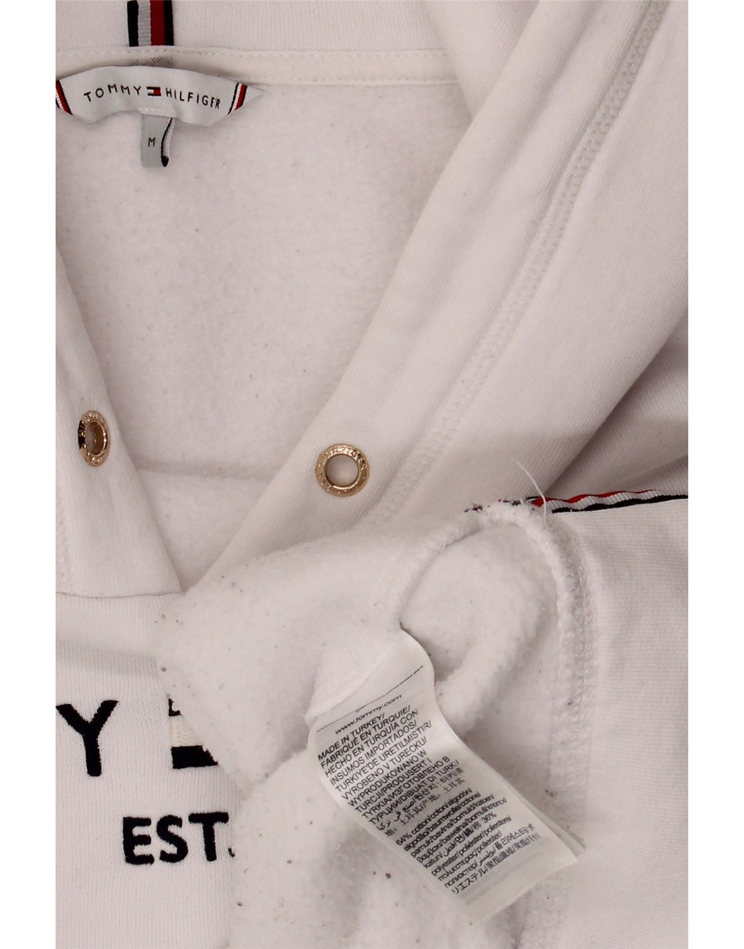 Damski sweter oversize z kapturem i grafiką TOMMY HILFIGER UK 14, średni biały