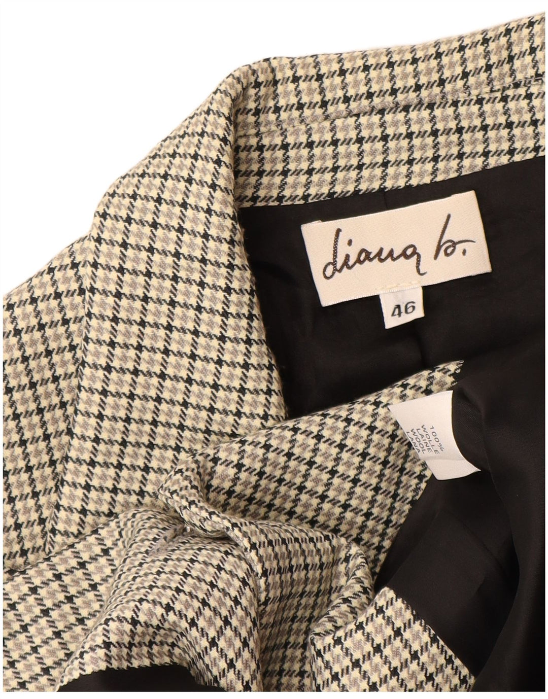 Damska marynarka VINTAGE zapinana na 3 guziki IT 46, duża, szara wełna w pepitkę