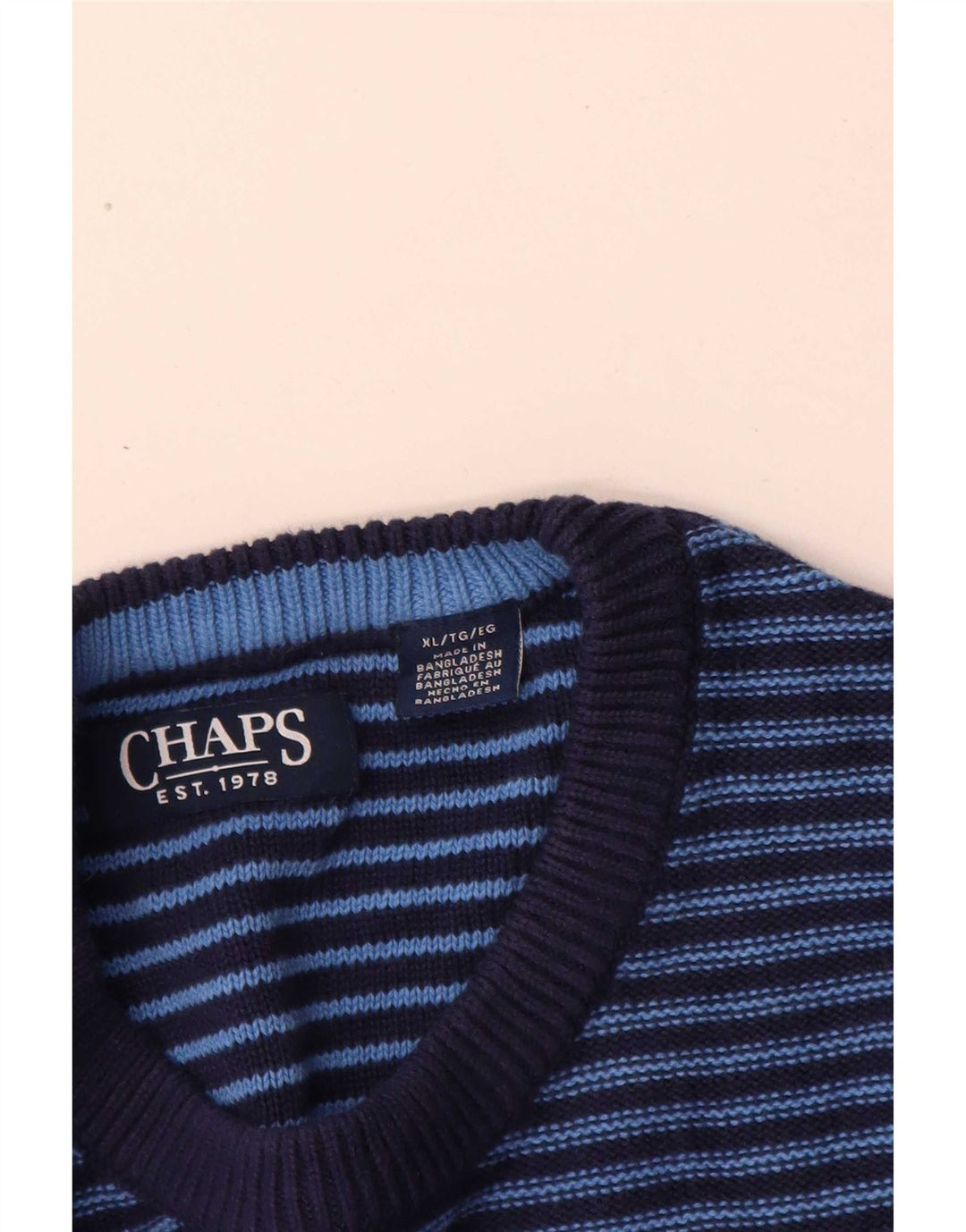 Męski sweter z wycięciem pod szyją Chaps XL, bawełniany w niebieskie paski