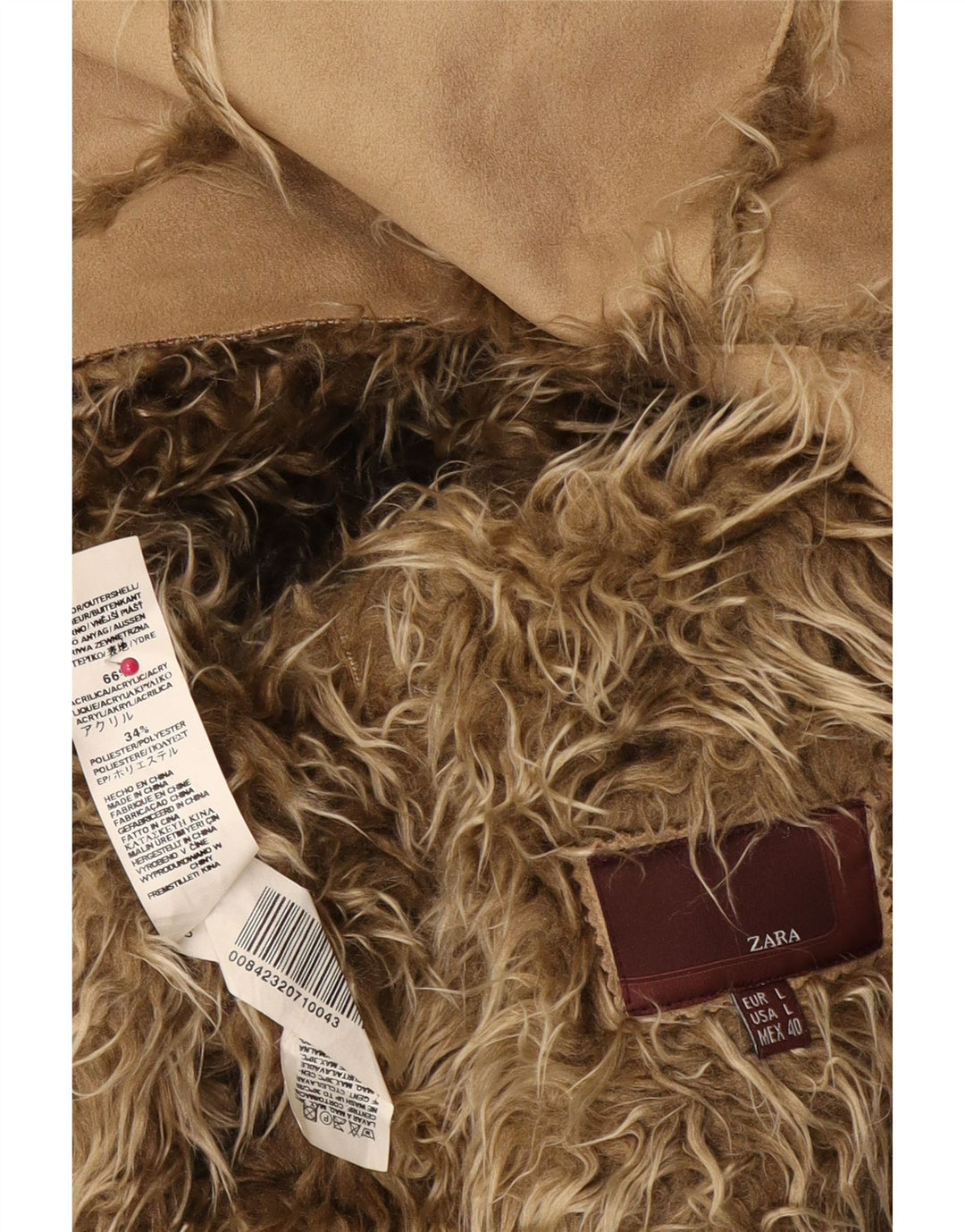 Kurtka damska Zara Sherpa UK 16, duża, beżowa, akrylowa