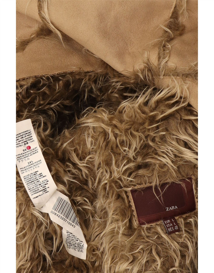 Kurtka damska Zara Sherpa UK 16, duża, beżowa, akrylowa