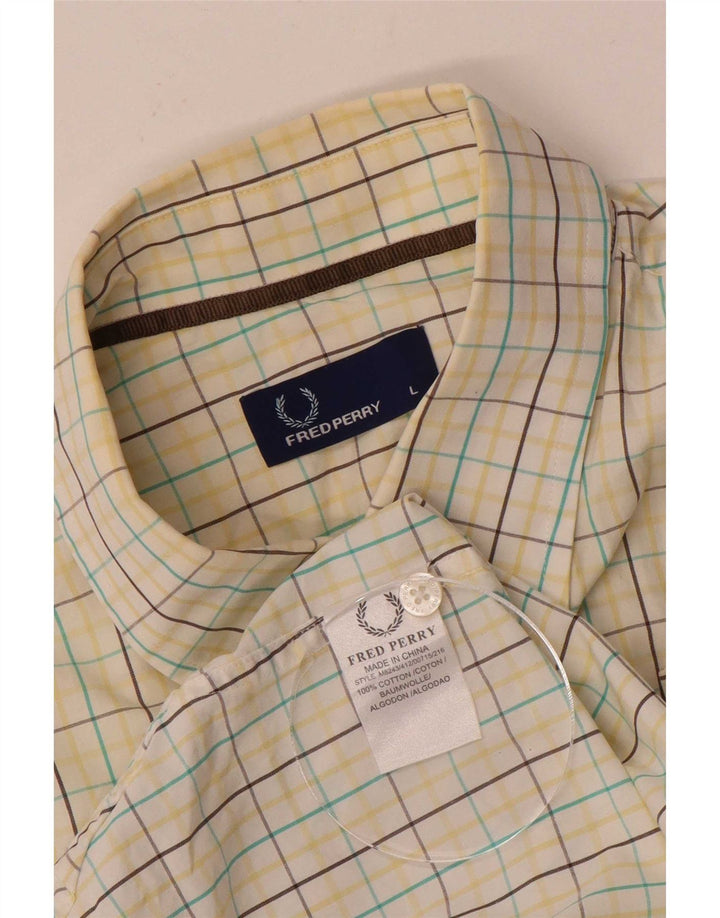 Męska koszula z krótkim rękawem Fred Perry, duża, biała, bawełniana krata
