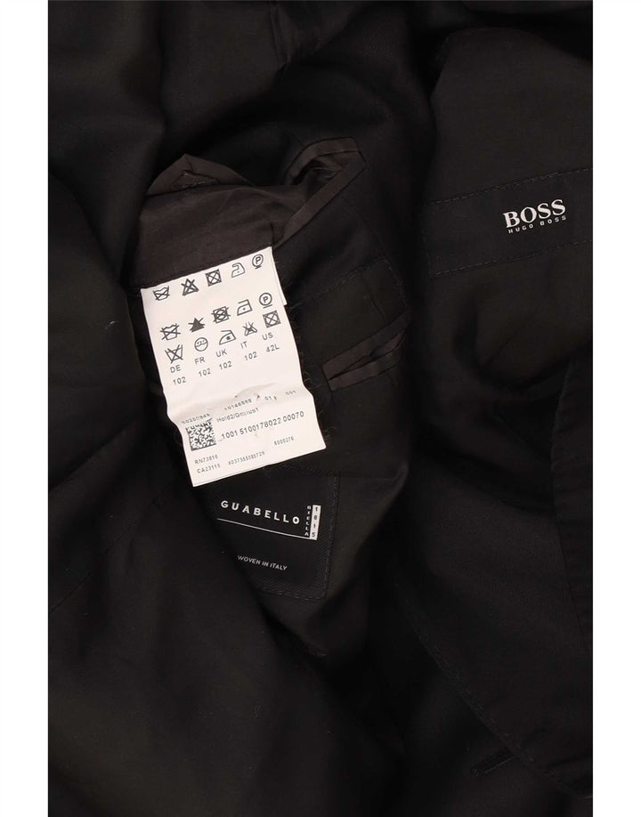Męska marynarka zapinana na 2 guziki Hugo Boss UK 40, duża czarna dziewicza wełna