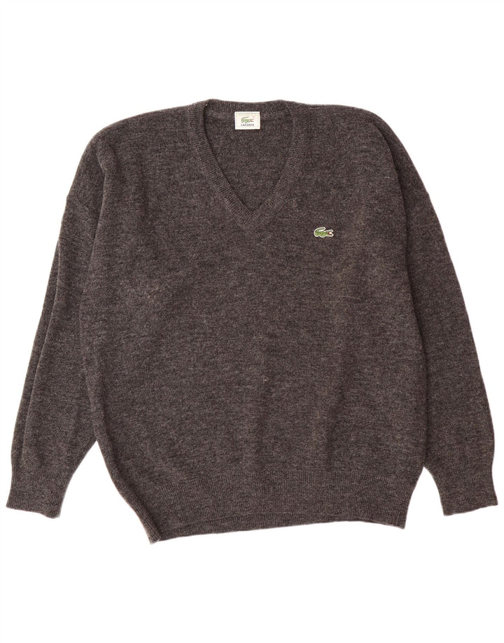 Męski sweter Lacoste z dekoltem w kształcie litery V, rozmiar 7 2XL, szara wełna