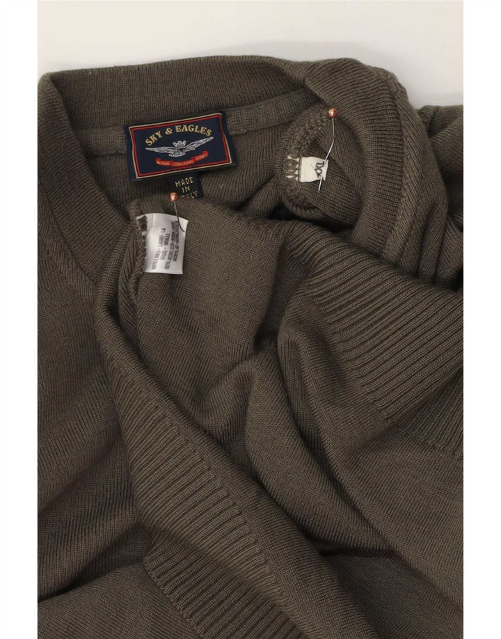 Męski sweter z okrągłym dekoltem Sky & Eagle, 2XL, wełna khaki