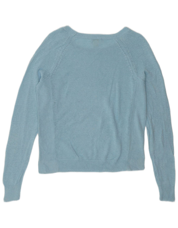 J. CREW Damski sweter z krótkim rękawem i dekoltem w łódkę UK 10 Small Blue Linen