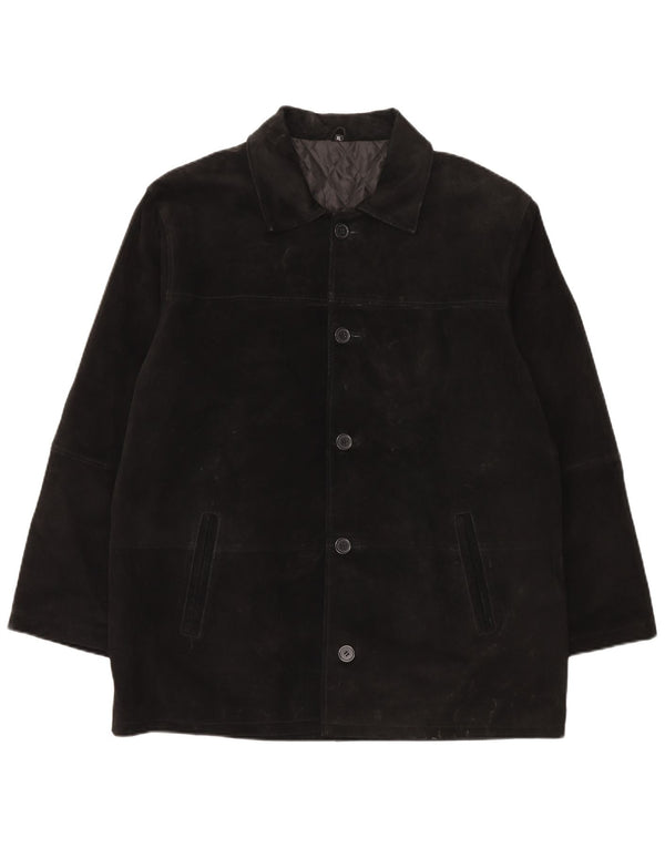 Zamszowa kurtka męska w stylu vintage o regularnym kroju UK 42 XL, czarna skóra