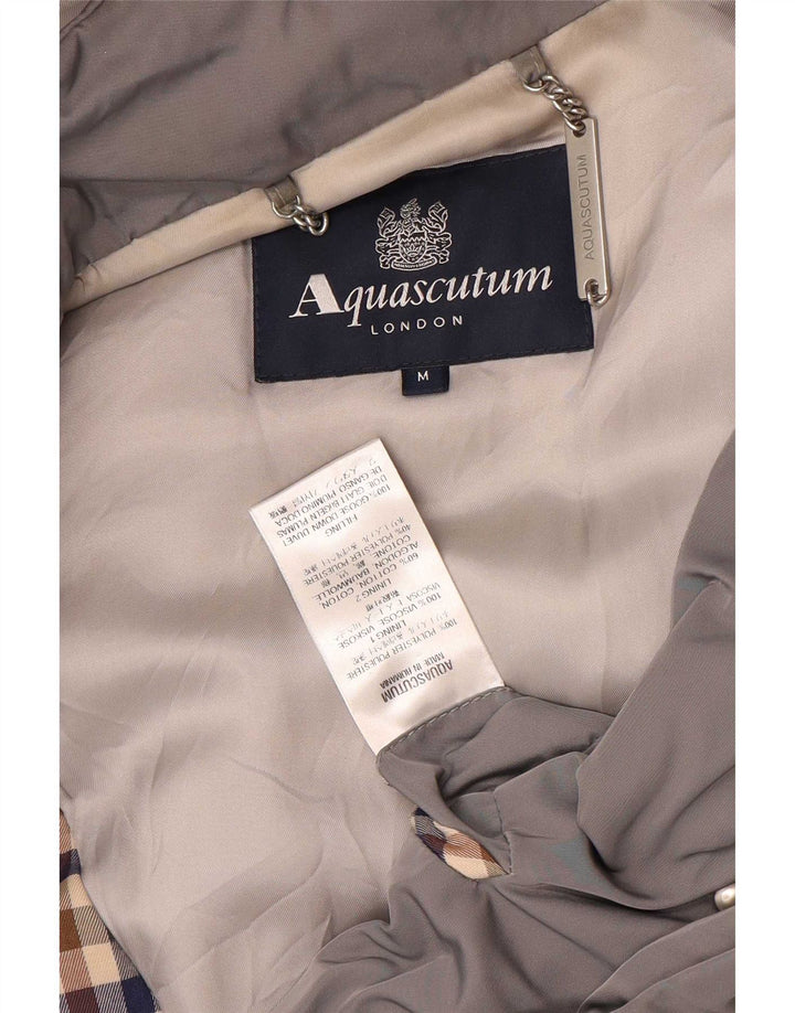 Damski ocieplany płaszcz z kapturem Aquascutum UK 14, średni szary poliester