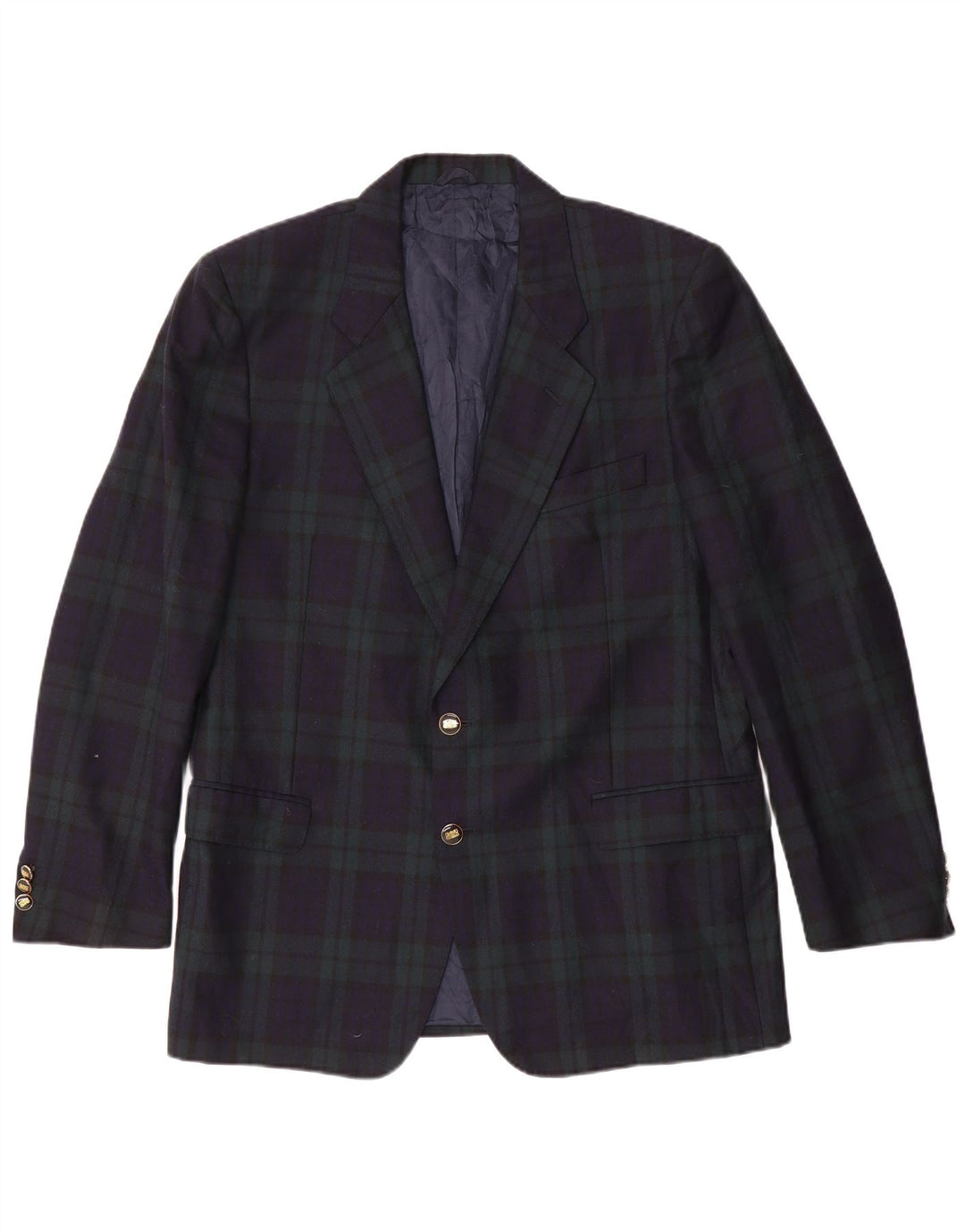Vintage męska marynarka zapinana na 2 guziki IT 54 2XL granatowa wełniana krata