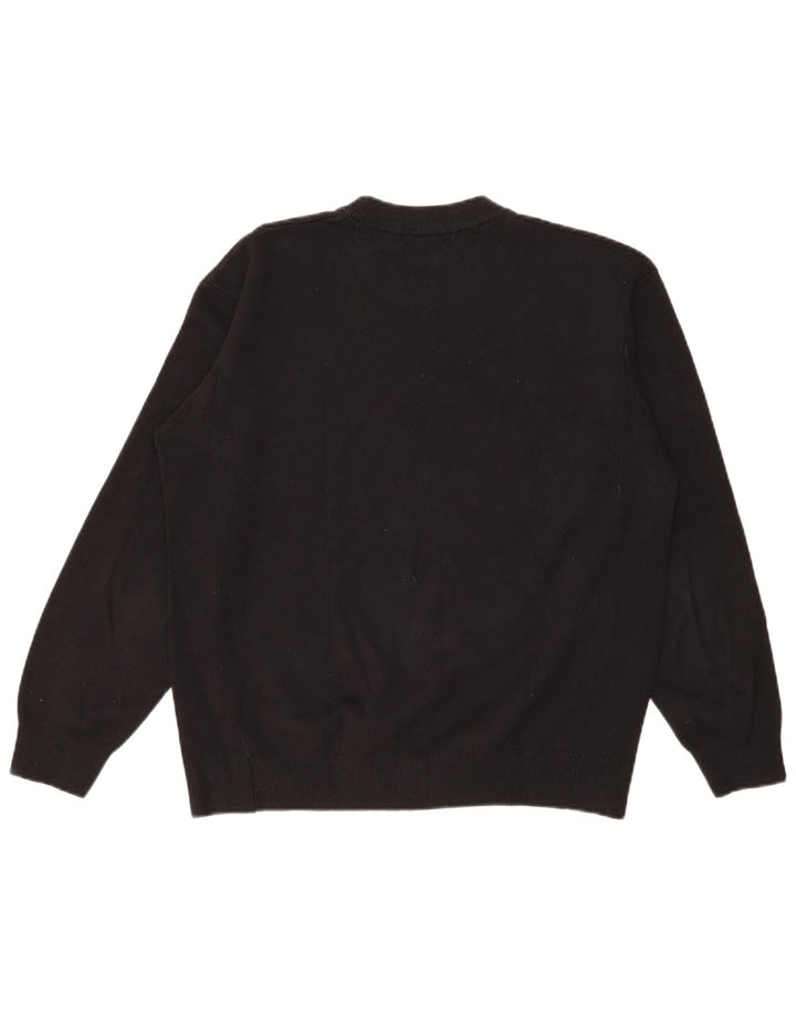 Zara Męski sweter z okrągłym dekoltem, duży, czarny, bawełniany