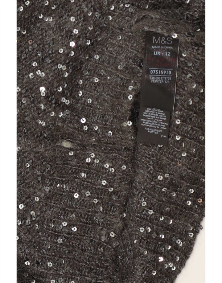 Marks & Spencer Damski sweter z dekoltem w łódkę, UK 12, średni szary poliester