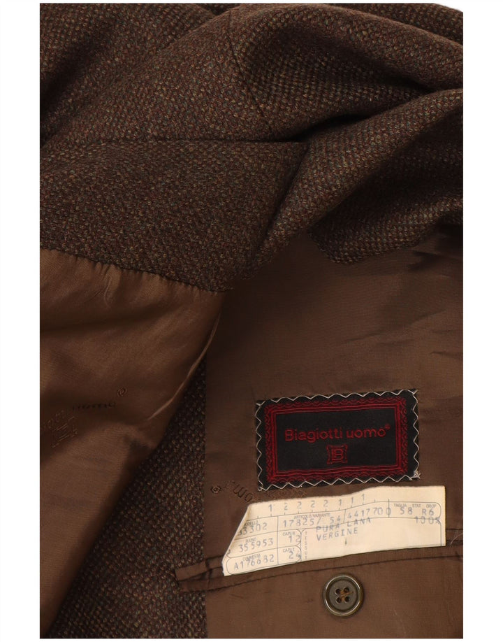 Męska marynarka zapinana na 3 guziki Biagiotti Uomo IT 58 4XL Brązowa wełna dziewicza
